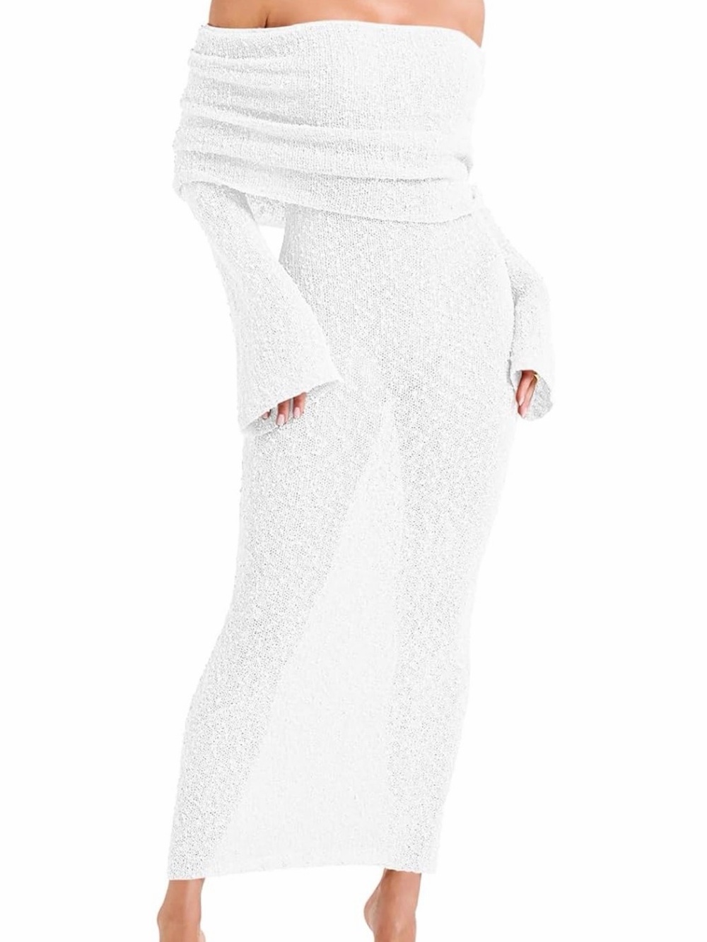 Boucle off the shoulder maxi dress